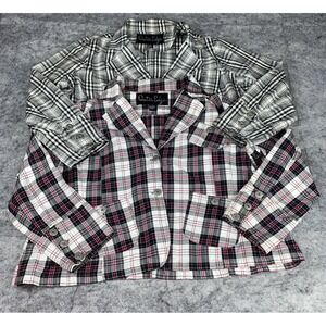 2 Outer Edge Women's Shirt Plus Size 3X Plaid Red Black‎ White Button Up Pockets